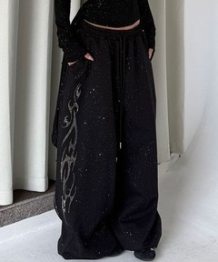 GRANCY】Rhinestone Design Layered Sweatpants / ラインストーン
