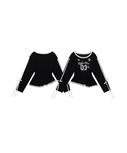 HOOK(フック)の「HOOK for girls リボン×ナンバーーリングロゴ ロンT(Tシャツ/カットソー・レディース・グレー/ブラック/ホワイト・M)」の5枚目の写真
