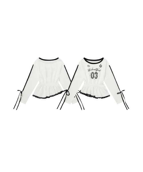 HOOK(フック)の「HOOK for girls リボン×ナンバーーリングロゴ ロンT(Tシャツ/カットソー・レディース・グレー/ブラック/ホワイト・M)」の4枚目の写真