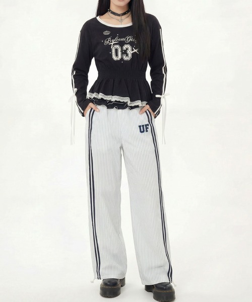 HOOK(フック)の「HOOK for girls リボン×ナンバーーリングロゴ ロンT(Tシャツ/カットソー・レディース・グレー/ブラック/ホワイト・M)」の18枚目の写真