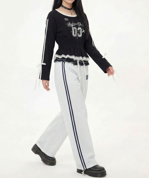 HOOK(フック)の「HOOK for girls リボン×ナンバーーリングロゴ ロンT(Tシャツ/カットソー・レディース・グレー/ブラック/ホワイト・M)」の19枚目の写真