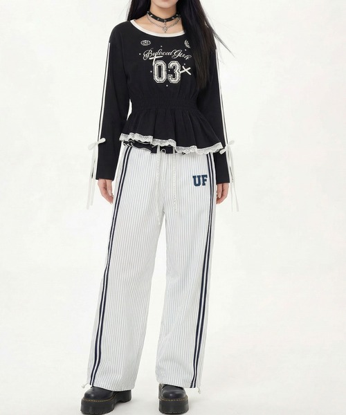 HOOK(フック)の「HOOK for girls リボン×ナンバーーリングロゴ ロンT(Tシャツ/カットソー・レディース・グレー/ブラック/ホワイト・M)」の20枚目の写真