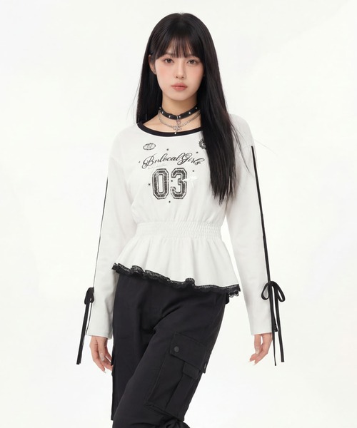 HOOK(フック)の「HOOK for girls リボン×ナンバーーリングロゴ ロンT(Tシャツ/カットソー・レディース・グレー/ブラック/ホワイト・M)」の10枚目の写真