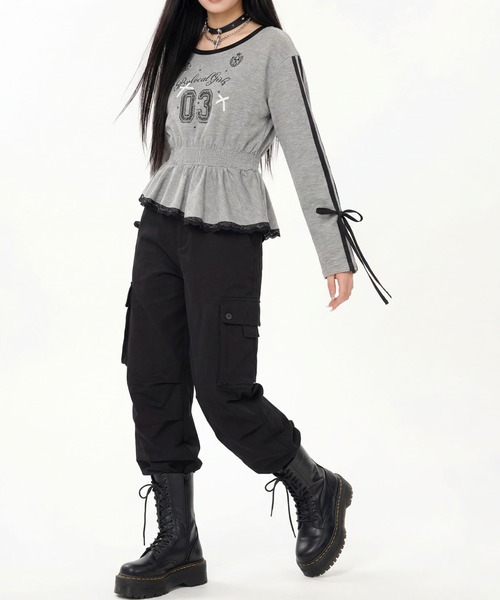 HOOK(フック)の「HOOK for girls リボン×ナンバーーリングロゴ ロンT(Tシャツ/カットソー・レディース・グレー/ブラック/ホワイト・M)」の22枚目の写真