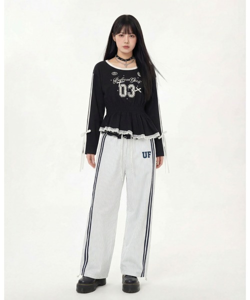 HOOK(フック)の「HOOK for girls リボン×ナンバーーリングロゴ ロンT(Tシャツ/カットソー・レディース・グレー/ブラック/ホワイト・M)」の15枚目の写真