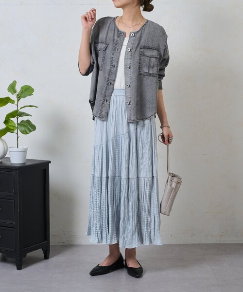 Jena espace merveilleux（ジェナ　エスパスメルヴェイユ）の「テンセルデニムジャケット（ベスト・レディース・グレー/ブルー・FREE）」の3枚目の写真