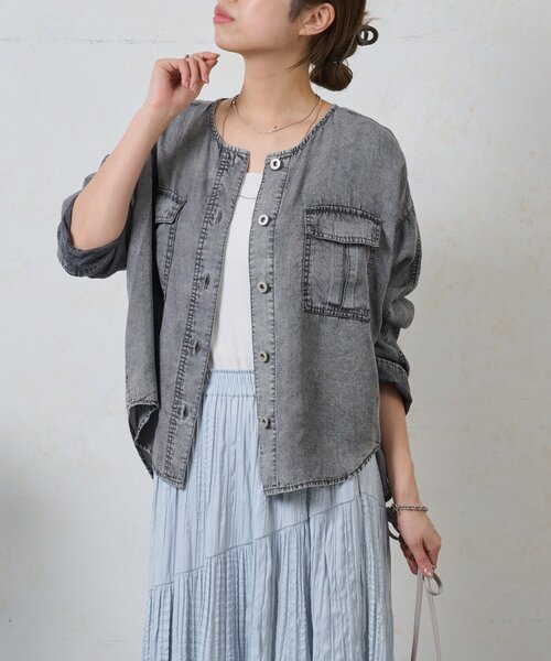 Jena espace merveilleux（ジェナ　エスパスメルヴェイユ）の「テンセルデニムジャケット（ベスト・レディース・グレー/ブルー・FREE）」の4枚目の写真
