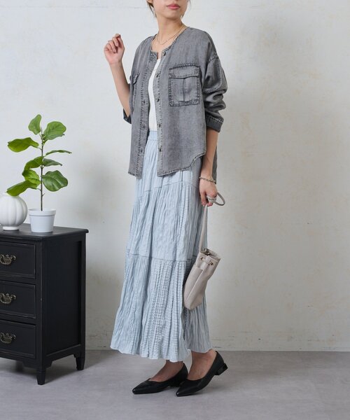 Jena espace merveilleux（ジェナ　エスパスメルヴェイユ）の「テンセルデニムジャケット（ベスト・レディース・グレー/ブルー・FREE）」の5枚目の写真