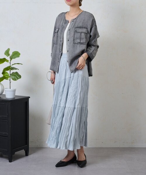 Jena espace merveilleux（ジェナ　エスパスメルヴェイユ）の「テンセルデニムジャケット（ベスト・レディース・グレー/ブルー・FREE）」の6枚目の写真