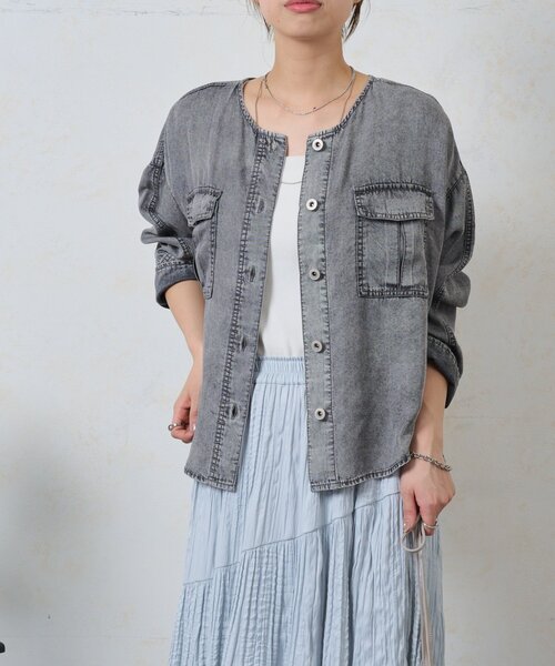 Jena espace merveilleux（ジェナ　エスパスメルヴェイユ）の「テンセルデニムジャケット（ベスト・レディース・グレー/ブルー・FREE）」の7枚目の写真