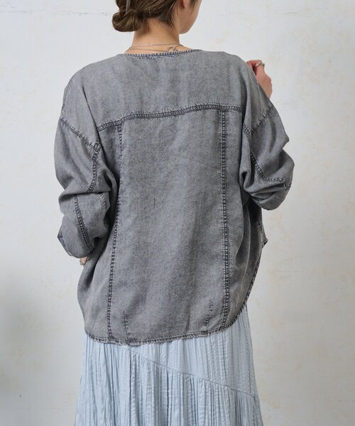 Jena espace merveilleux（ジェナ　エスパスメルヴェイユ）の「テンセルデニムジャケット（ベスト・レディース・グレー/ブルー・FREE）」の12枚目の写真