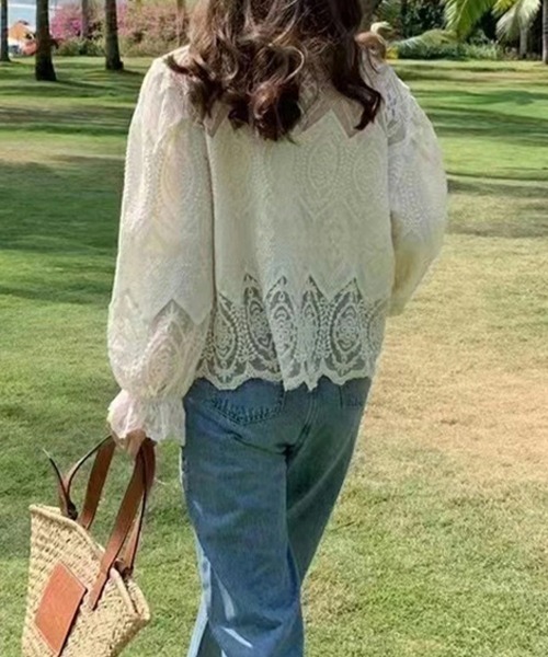 mielu（ミエル）の「総レース長袖トップス（Tシャツ/カットソー・レディース・ベージュ/ホワイト・MEDIUM/LARGE）」の14枚目の写真