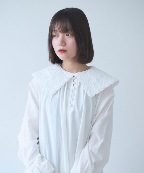 bulle de savon（ビュルデサボン）の「オリーブのキルティング衿 ワンピース（ワンピース・レディース・ホワイト・FREE）」の8枚目の写真