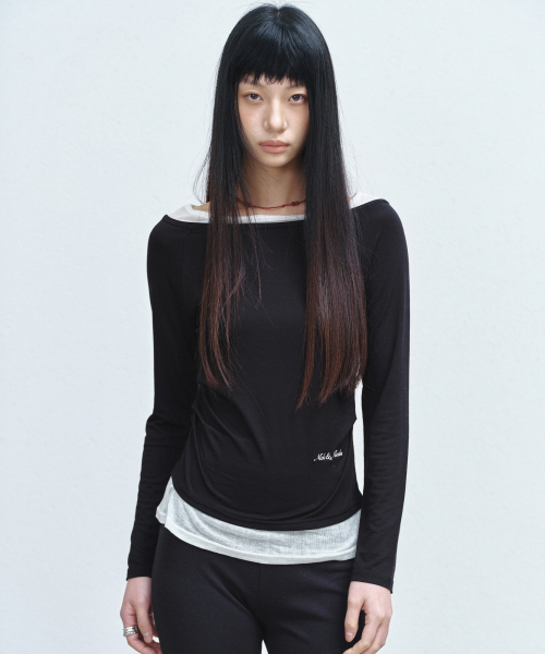 NICK&NICOLE(ニックアンドニコール)の「SHOULDER LAYERED TOP_BLACK(Tシャツ/カットソー・レディース・その他・MEDIUM/LARGE)」の1枚目の写真