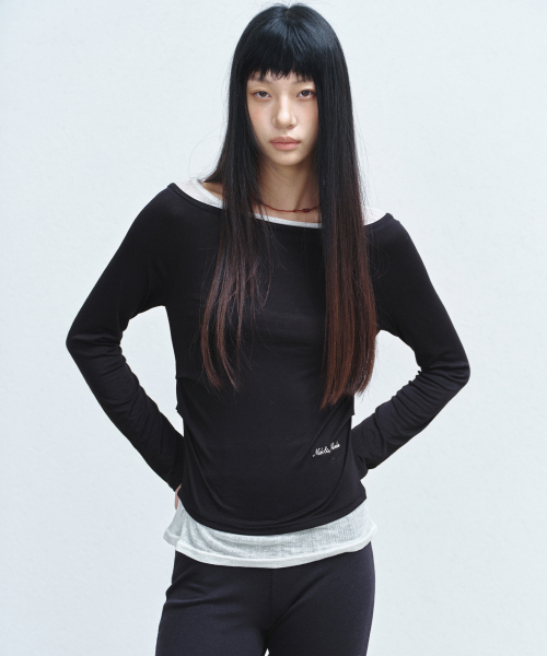 NICK&NICOLE(ニックアンドニコール)の「SHOULDER LAYERED TOP_BLACK(Tシャツ/カットソー・レディース・その他・MEDIUM/LARGE)」の2枚目の写真