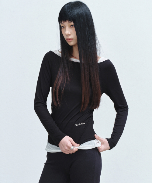 NICK&NICOLE(ニックアンドニコール)の「SHOULDER LAYERED TOP_BLACK(Tシャツ/カットソー・レディース・その他・MEDIUM/LARGE)」の3枚目の写真