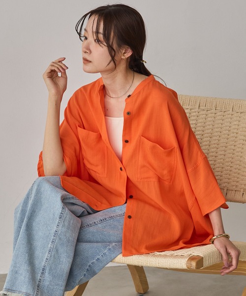 hunch(ハンチ)の「【接触冷感】麻レーヨン ドルマンオーバーシャツ(シャツ/ブラウス・レディース・オレンジ/カーキ/ブラック/アイボリー/ブラウン・FREE)」の11枚目の写真