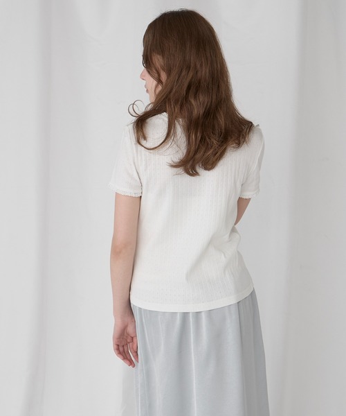 Unblend(アンブレンド)の「【Unblend】配色レース ヘンリーネック半袖Tシャツ(Tシャツ/カットソー・レディース・ブラック/ライトブルー/ピンク/杢グレー/オフホワイト・FREE)」の16枚目の写真