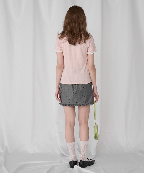 Unblend（アンブレンド）の「【Unblend】配色レース ヘンリーネック半袖Tシャツ（Tシャツ/カットソー・レディース・ブラック/ライトブルー/ピンク/杢グレー/オフホワイト・FREE）」の20枚目の写真