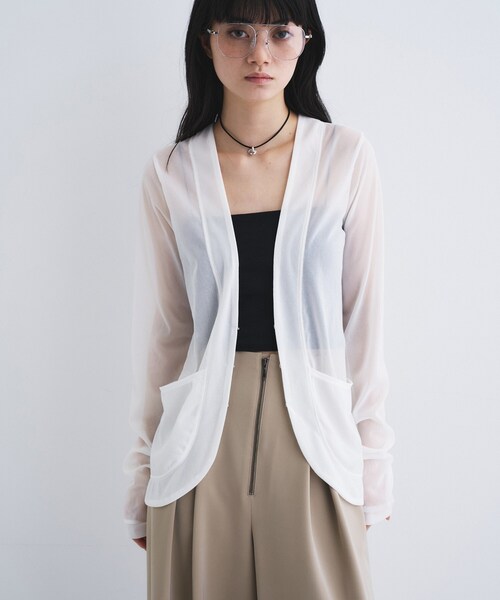CODE A（コードエー）の「sheer jersey cardigan（カーディガン/ボレロ・レディース・チャコールグレー/ホワイト・00）」の2枚目の写真