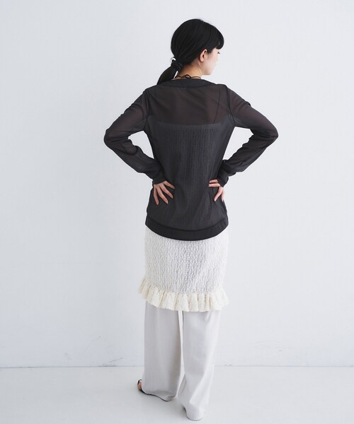 CODE A（コードエー）の「sheer jersey cardigan（カーディガン/ボレロ・レディース・チャコールグレー/ホワイト・00）」の6枚目の写真