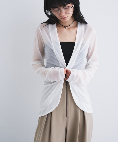 CODE A（コードエー）の「sheer jersey cardigan（カーディガン/ボレロ・レディース・チャコールグレー/ホワイト・00）」の8枚目の写真