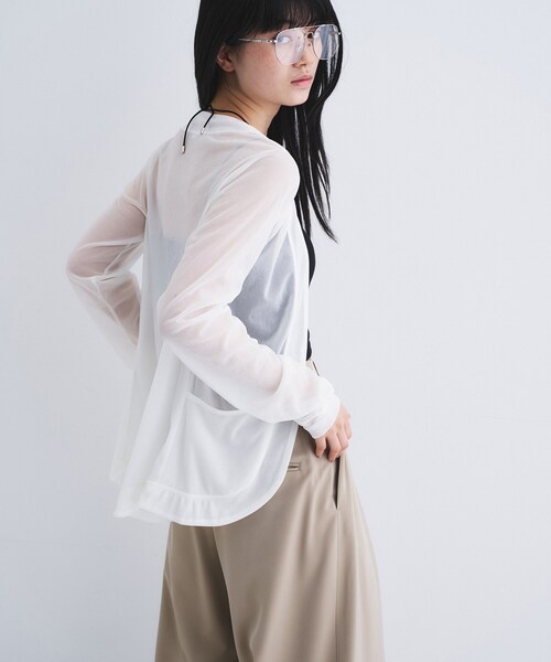 CODE A（コードエー）の「sheer jersey cardigan（カーディガン/ボレロ・レディース・チャコールグレー/ホワイト・00）」の9枚目の写真