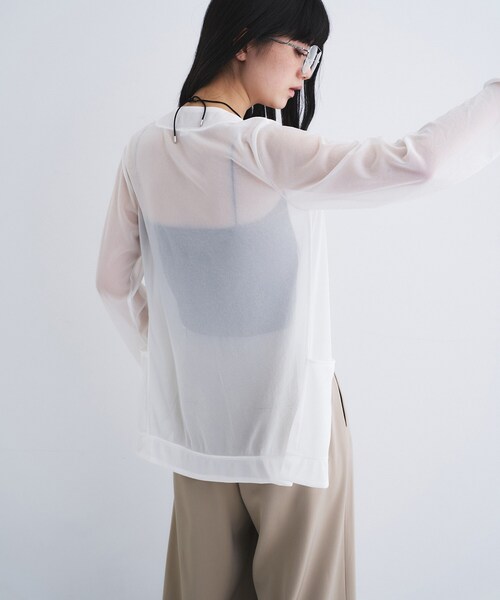 CODE A（コードエー）の「sheer jersey cardigan（カーディガン/ボレロ・レディース・チャコールグレー/ホワイト・00）」の10枚目の写真