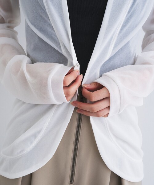CODE A（コードエー）の「sheer jersey cardigan（カーディガン/ボレロ・レディース・チャコールグレー/ホワイト・00）」の13枚目の写真