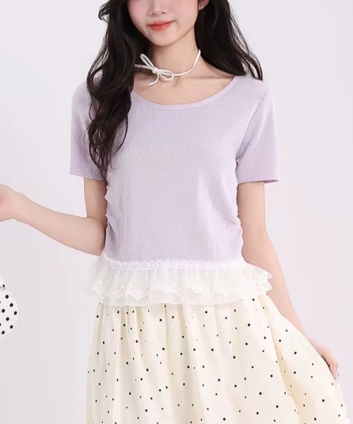 Alvia（アルビア）の「サイドギャザーレースニットトップス（ニット/セーター・レディース・ブラック/ラベンダー・M）」の10枚目の写真