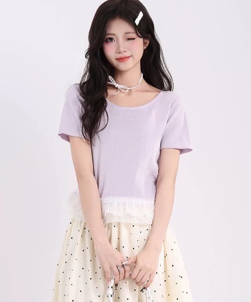 Alvia（アルビア）の「サイドギャザーレースニットトップス（ニット/セーター・レディース・ブラック/ラベンダー・M）」の11枚目の写真