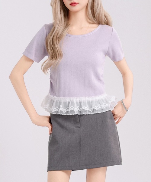 Alvia（アルビア）の「サイドギャザーレースニットトップス（ニット/セーター・レディース・ブラック/ラベンダー・M）」の9枚目の写真