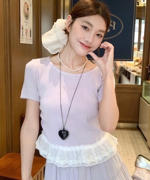 Alvia（アルビア）の「サイドギャザーレースニットトップス（ニット/セーター・レディース・ブラック/ラベンダー・M）」の7枚目の写真