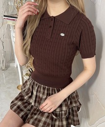 ケーブルニット半袖ポロ