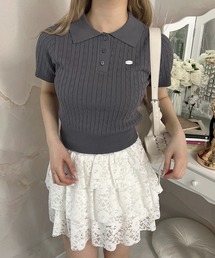 ケーブルニット半袖ポロ