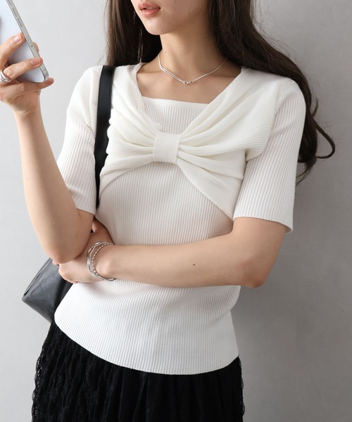 SpRay（スプレイ）の「リボンディティールトップス（Tシャツ/カットソー・レディース・ラベンダー/ネイビー/オフホワイト/ブラック・FREE）」の5枚目の写真