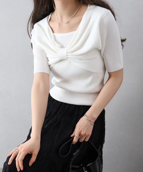 SpRay（スプレイ）の「リボンディティールトップス（Tシャツ/カットソー・レディース・ラベンダー/ネイビー/オフホワイト/ブラック・FREE）」の13枚目の写真
