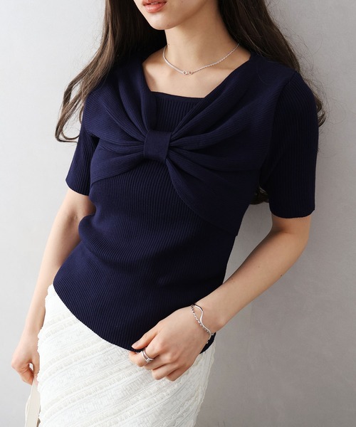 SpRay（スプレイ）の「リボンディティールトップス（Tシャツ/カットソー・レディース・ラベンダー/ネイビー/オフホワイト/ブラック・FREE）」の19枚目の写真