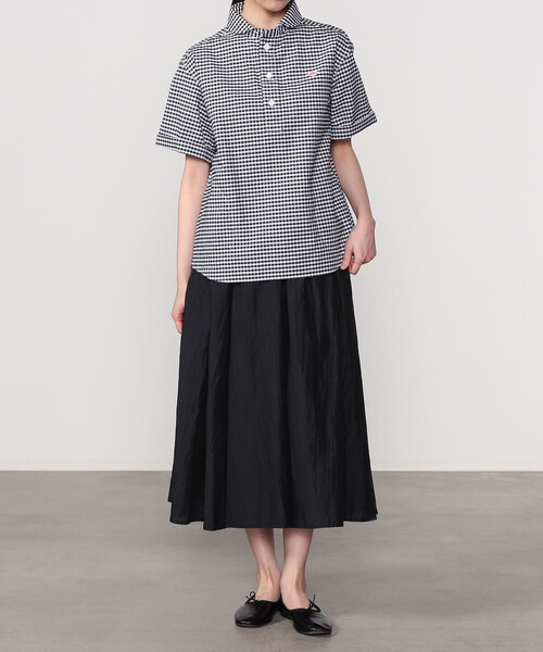 DANTON | オックスフォード 丸襟半袖プルオーバーシャツ PLAID WOMEN