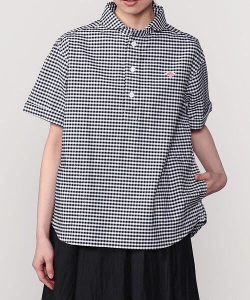 DANTON | オックスフォード 丸襟半袖プルオーバーシャツ PLAID WOMEN