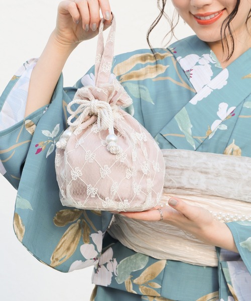 Honeys（ハニーズ）の「浴衣巾着（ワンハンドル）（和装小物・レディース・アイボリー系2/ネイビー/アイボリー系1/ブラック系1/ライトグレー・FREE）」の4枚目の写真