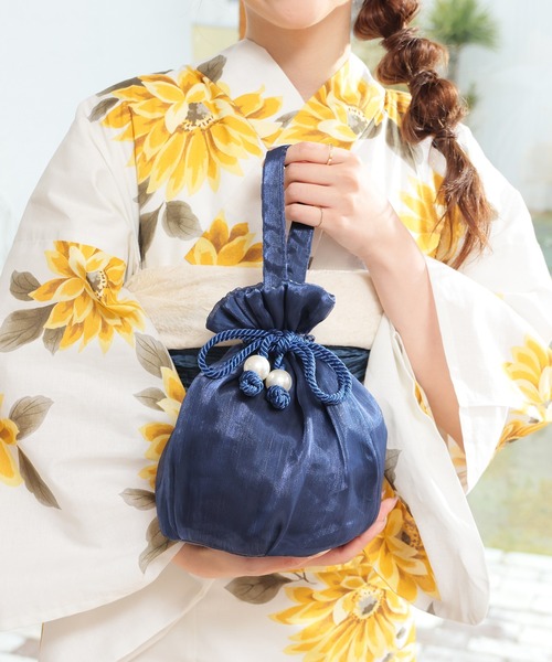 Honeys（ハニーズ）の「浴衣巾着（ワンハンドル）（和装小物・レディース・アイボリー系2/ネイビー/アイボリー系1/ブラック系1/ライトグレー・FREE）」の5枚目の写真