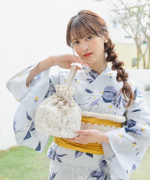 Honeys（ハニーズ）の「浴衣巾着（ワンハンドル）（和装小物・レディース・アイボリー系2/ネイビー/アイボリー系1/ブラック系1/ライトグレー・FREE）」の8枚目の写真