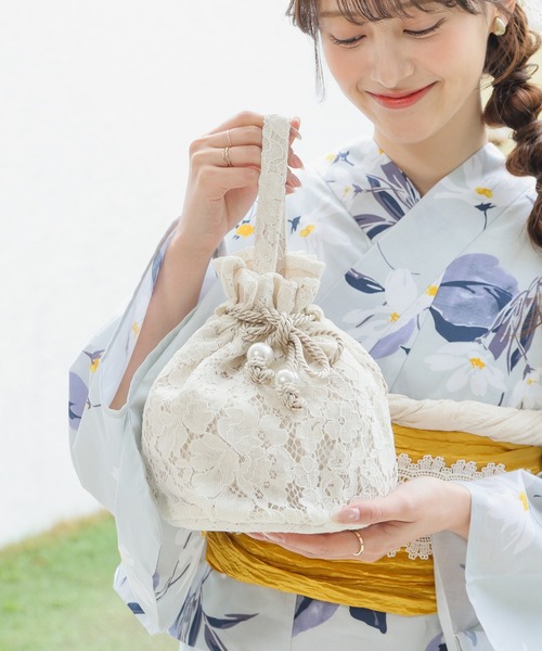 Honeys（ハニーズ）の「浴衣巾着（ワンハンドル）（和装小物・レディース・アイボリー系2/ネイビー/アイボリー系1/ブラック系1/ライトグレー・FREE）」の9枚目の写真