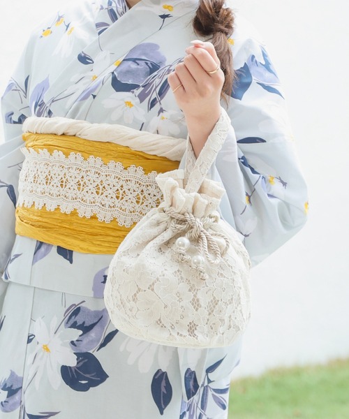 Honeys（ハニーズ）の「浴衣巾着（ワンハンドル）（和装小物・レディース・アイボリー系2/ネイビー/アイボリー系1/ブラック系1/ライトグレー・FREE）」の10枚目の写真