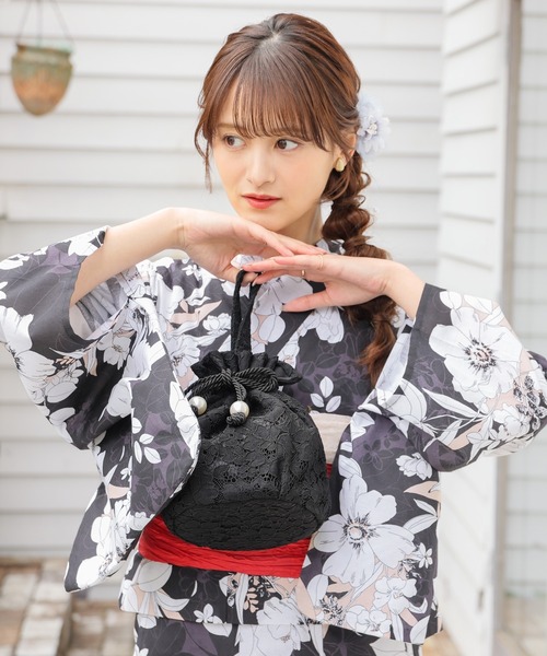 Honeys（ハニーズ）の「浴衣巾着（ワンハンドル）（和装小物・レディース・アイボリー系2/ネイビー/アイボリー系1/ブラック系1/ライトグレー・FREE）」の14枚目の写真
