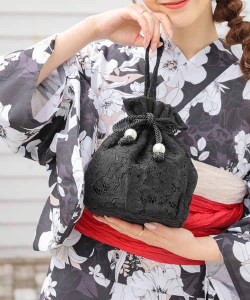 Honeys（ハニーズ）の「浴衣巾着（ワンハンドル）（和装小物・レディース・アイボリー系2/ネイビー/アイボリー系1/ブラック系1/ライトグレー・FREE）」の15枚目の写真