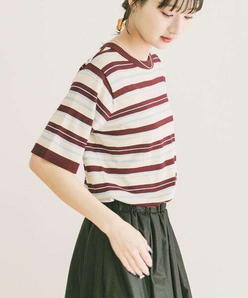 ITEMS URBANRESEARCH(アイテムズ アーバンリサーチ)の「マルチボーダー半袖ニット(ニット/セーター・レディース・ブラウン/ネイビー/ホワイト・FREE)」の10枚目の写真