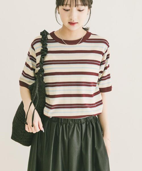 ITEMS URBANRESEARCH(アイテムズ アーバンリサーチ)の「マルチボーダー半袖ニット(ニット/セーター・レディース・ブラウン/ネイビー/ホワイト・FREE)」の11枚目の写真