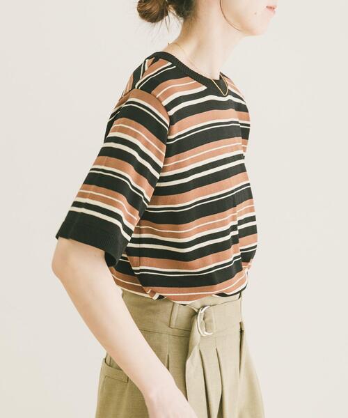 ITEMS URBANRESEARCH(アイテムズ アーバンリサーチ)の「マルチボーダー半袖ニット(ニット/セーター・レディース・ブラウン/ネイビー/ホワイト・FREE)」の18枚目の写真